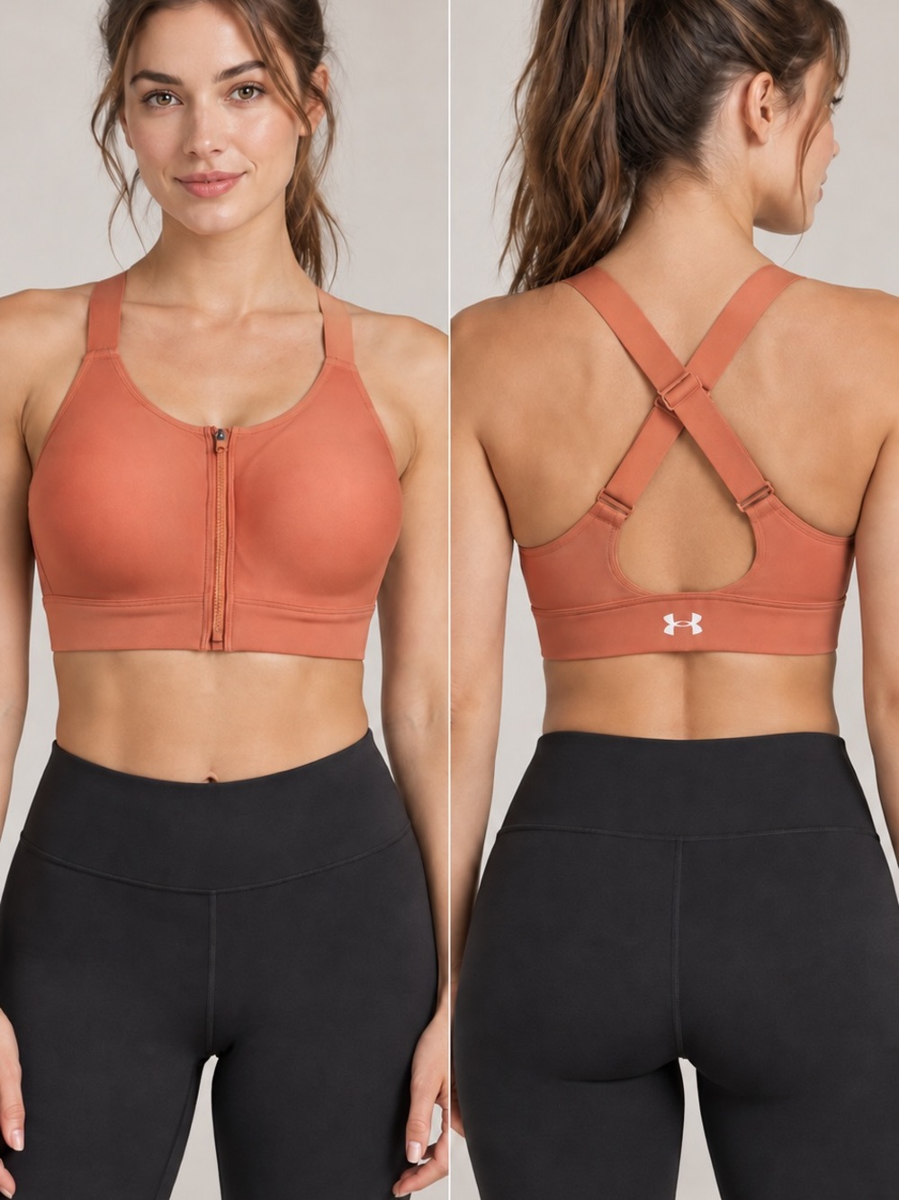 Under Armour Front-Zip Crossback Sports Bra - Rust Orange